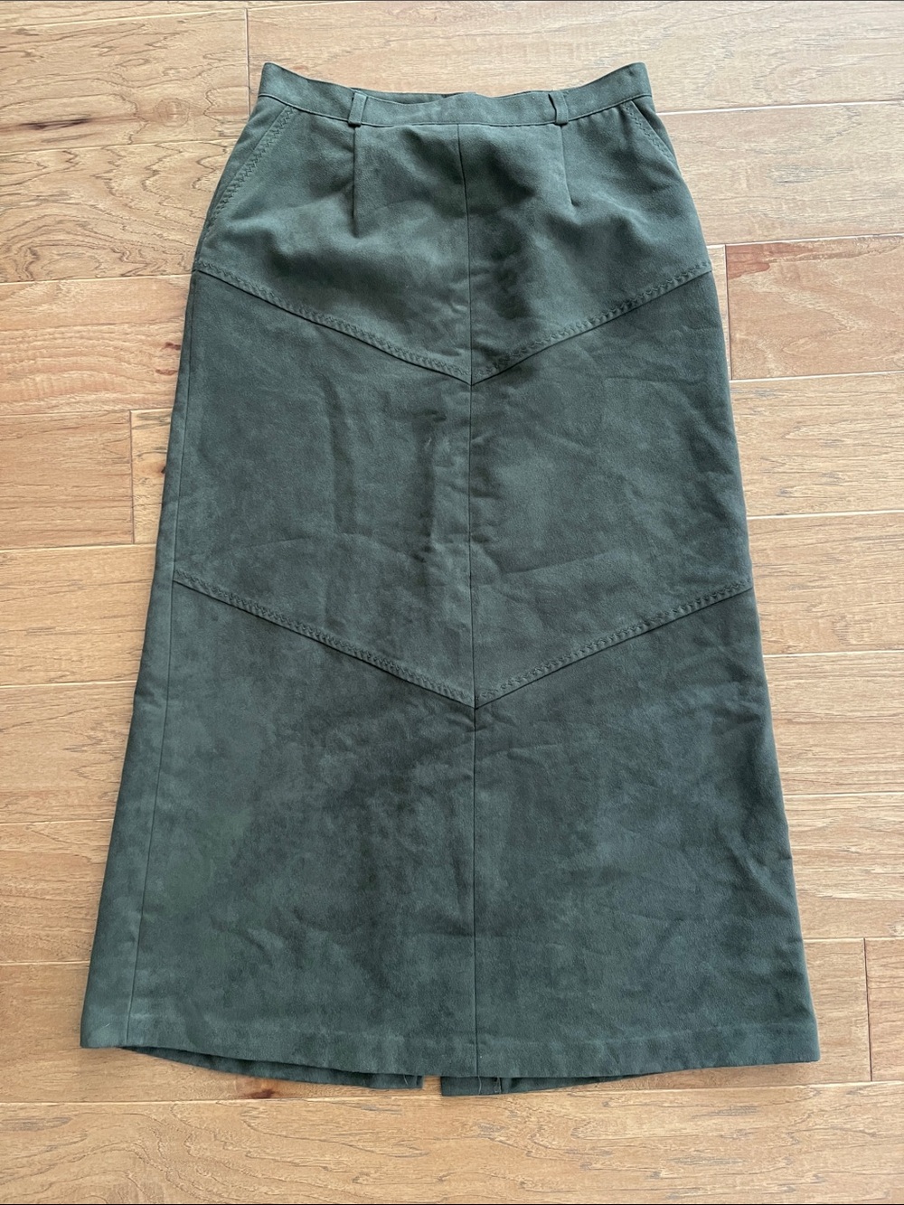 Proportion Petite Vintage Olive Faux Suede Skirt 8